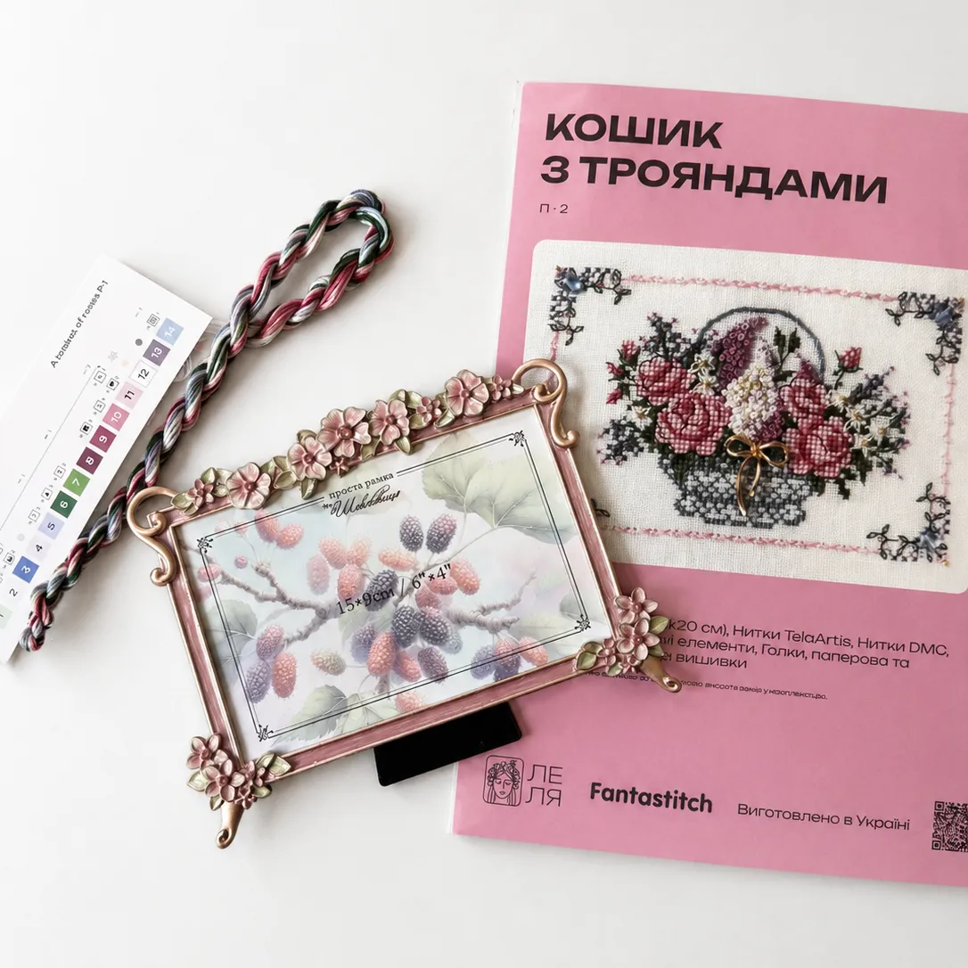 Комплект Набір «Кошик з трояндами» та Рамка FLORAL WIDE Pink